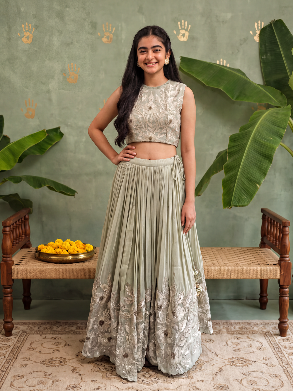 Pista Green Gota Tissue Lehenga