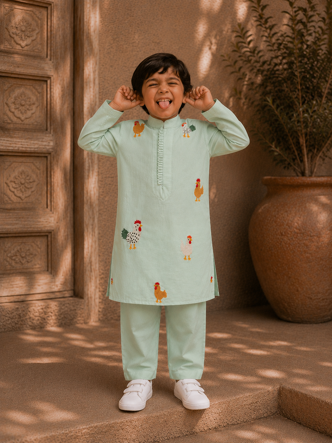 Mint Murga Embroidered Kurta Set
