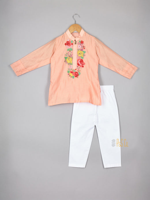 Father's - Flower Embroidered Kurta Set