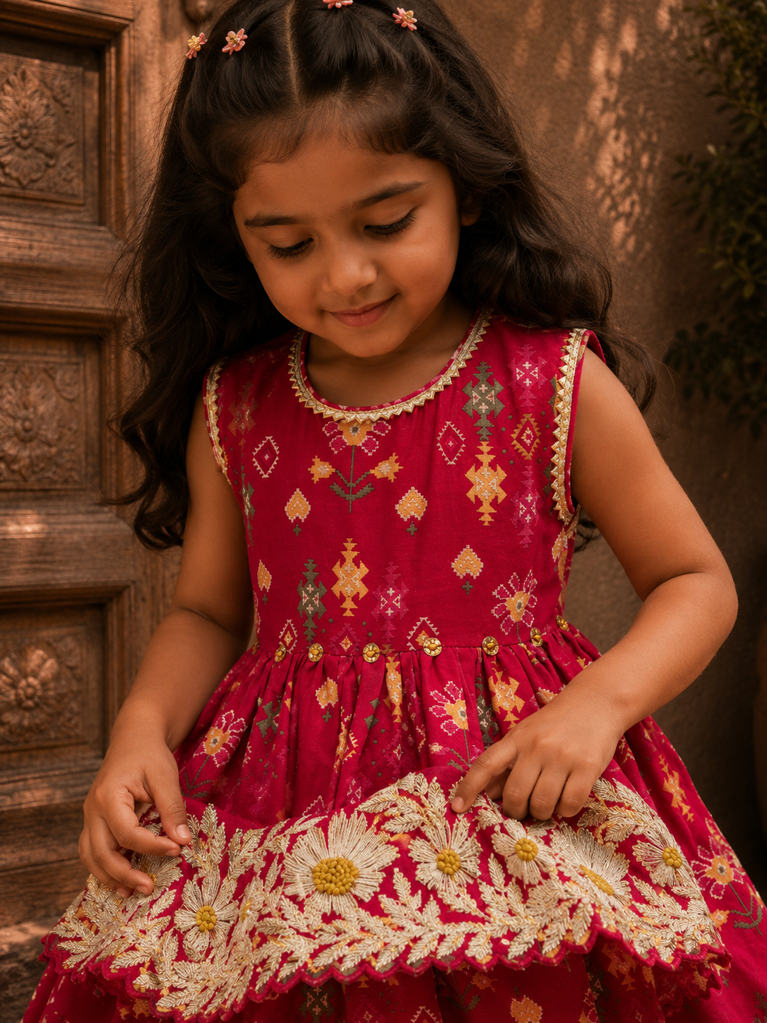 Red Patola Peplum and Pants