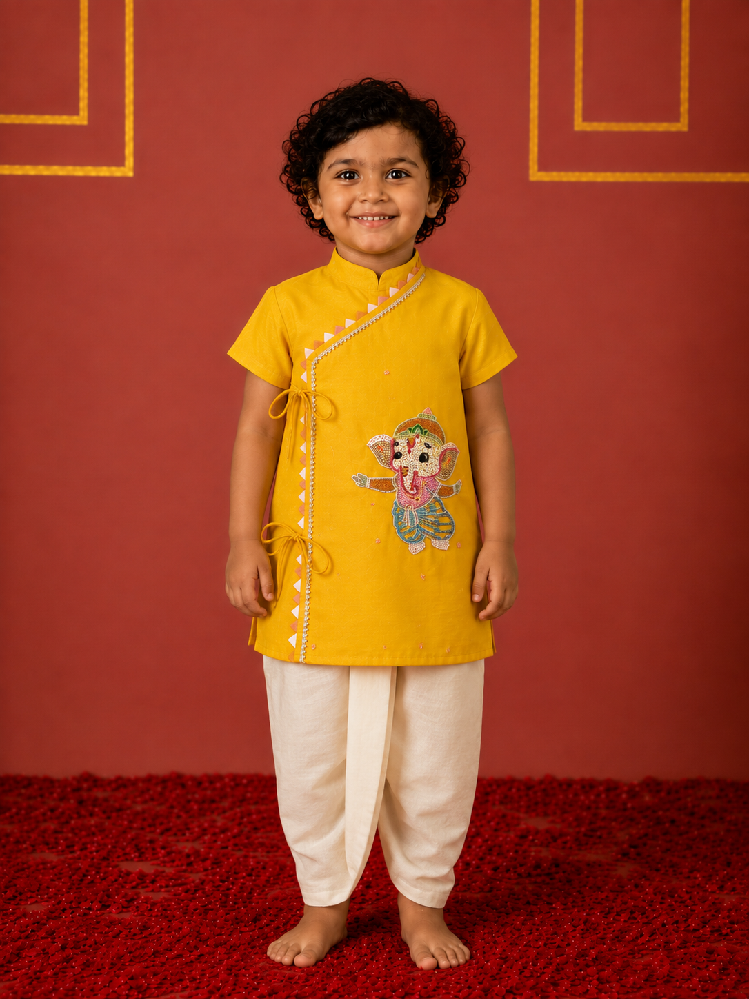 Yellow Ganpati Angrakha dhoti kurta