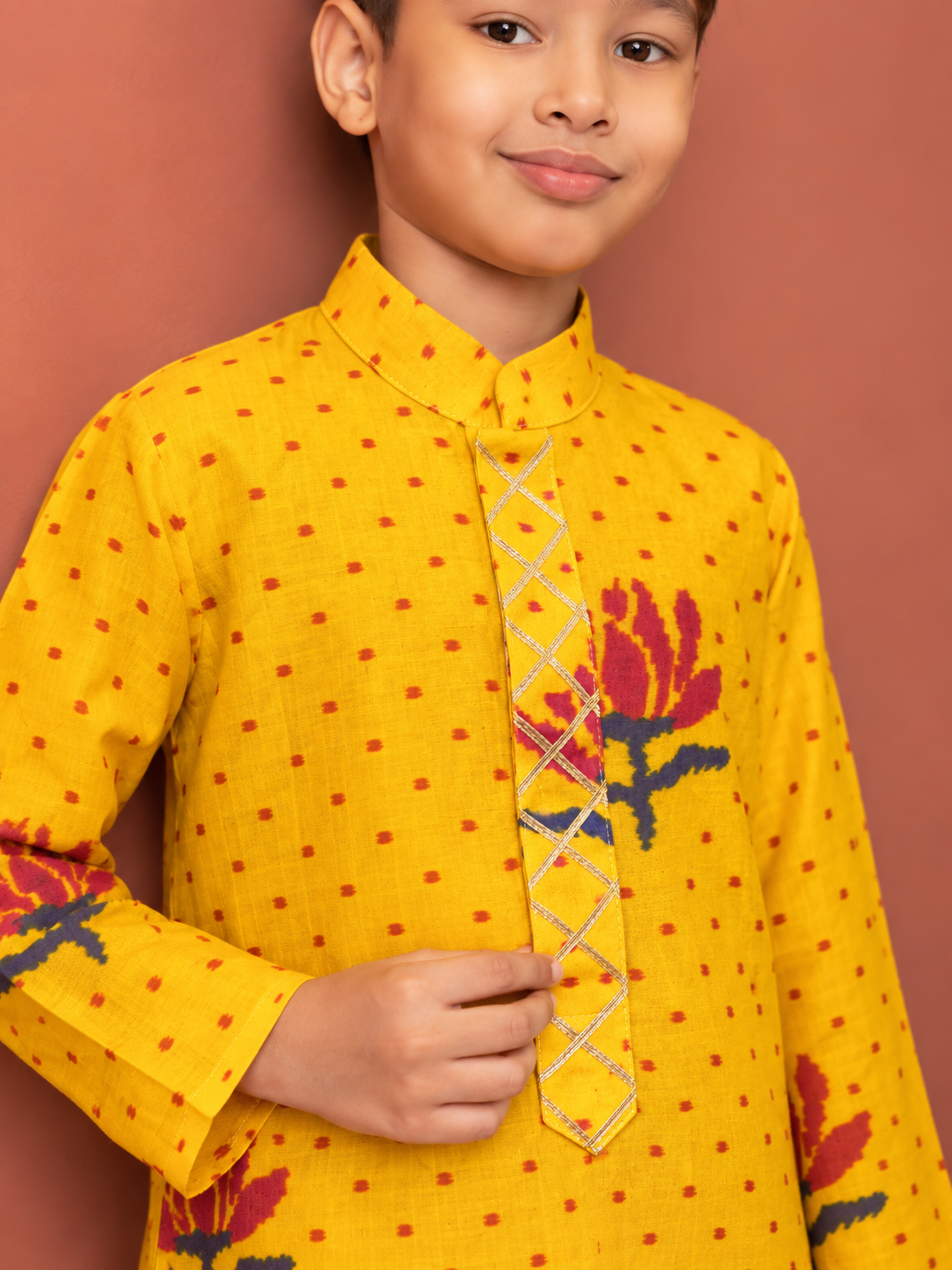 Yellow Gota lotus Kurta Pj