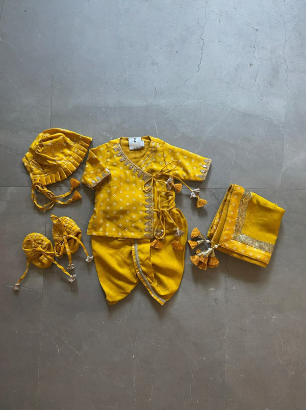 Mustard Bandhej Jaamna Set