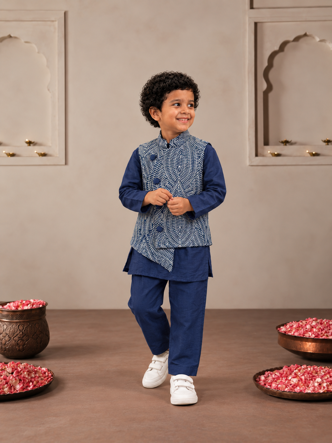 Blue with Silver Nehru Jacket Set
