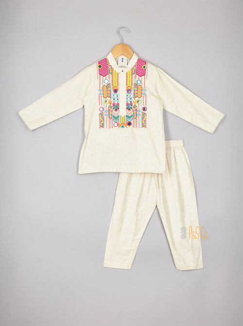 Flax Embroidered Kurta Set