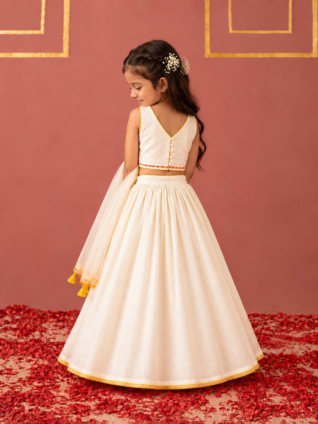 White Pataka lehenga