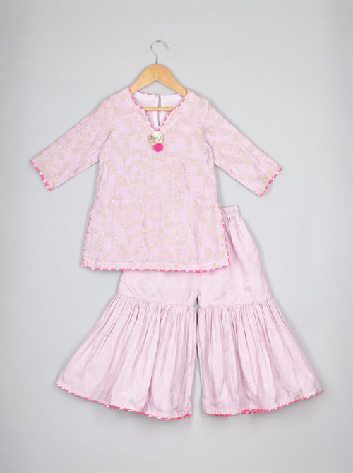 Lavender Embroidered Kurta Sharara