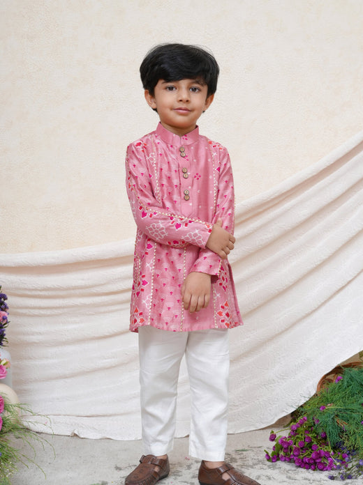 Father's - Pink Chanderi Kurta Set