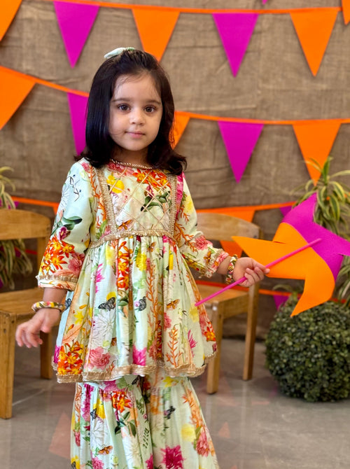 Printed Gota Peplum Set