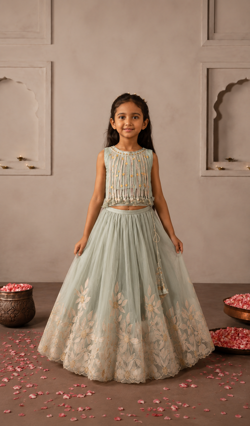 Mint Tassels Appliqué Lehenga