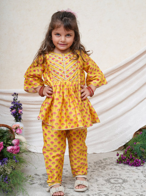 Gota Lace Kurta Set (Yellow) - RTS