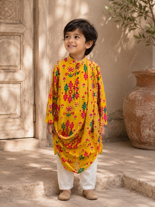 Yellow Patola Cowl Kurta Pyjama
