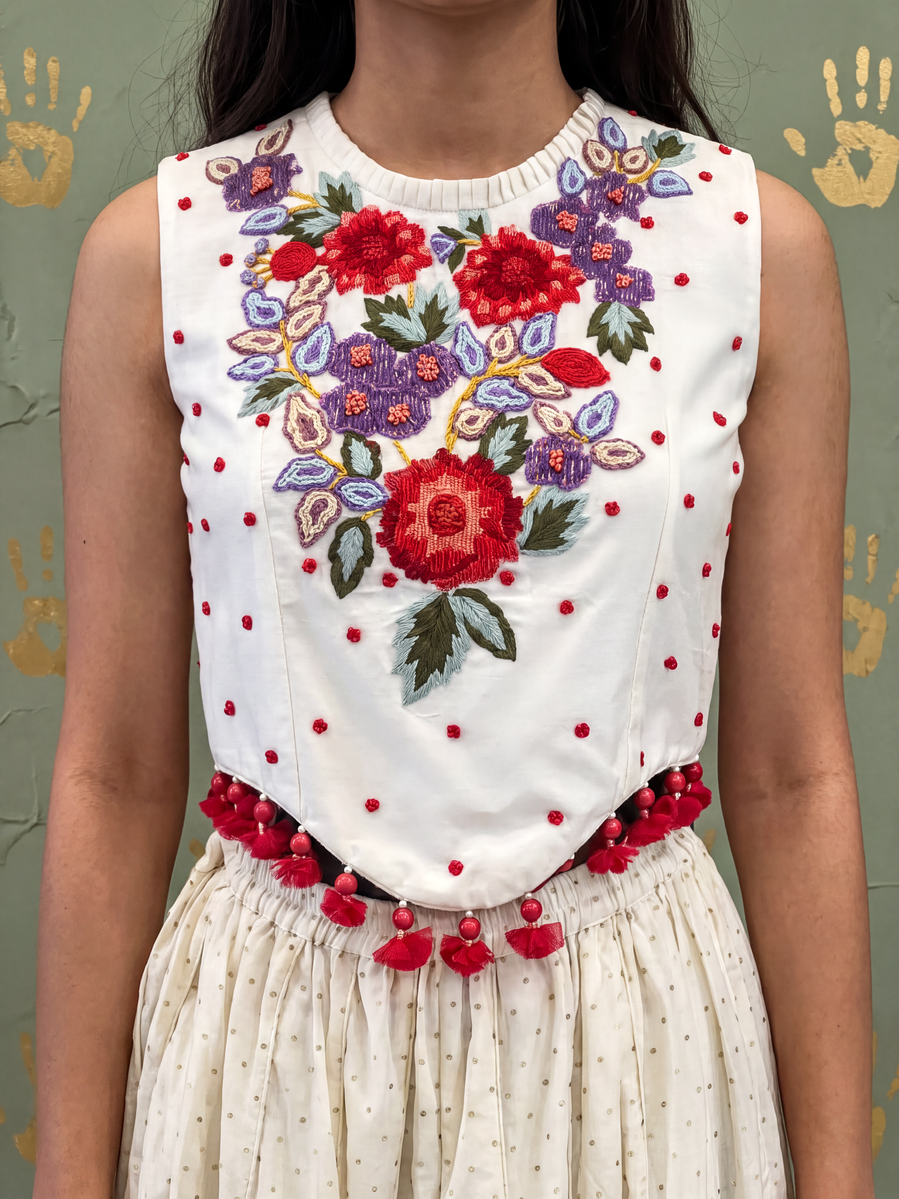 Cream Embroidered Top and Pants