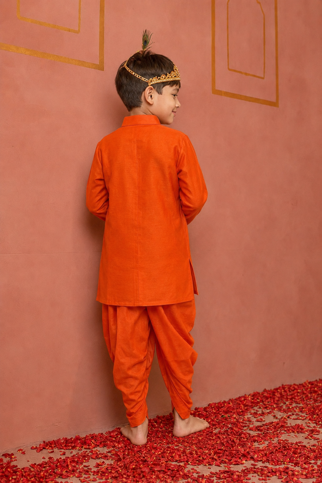 Orange Mor Pankh Dhoti Kurta