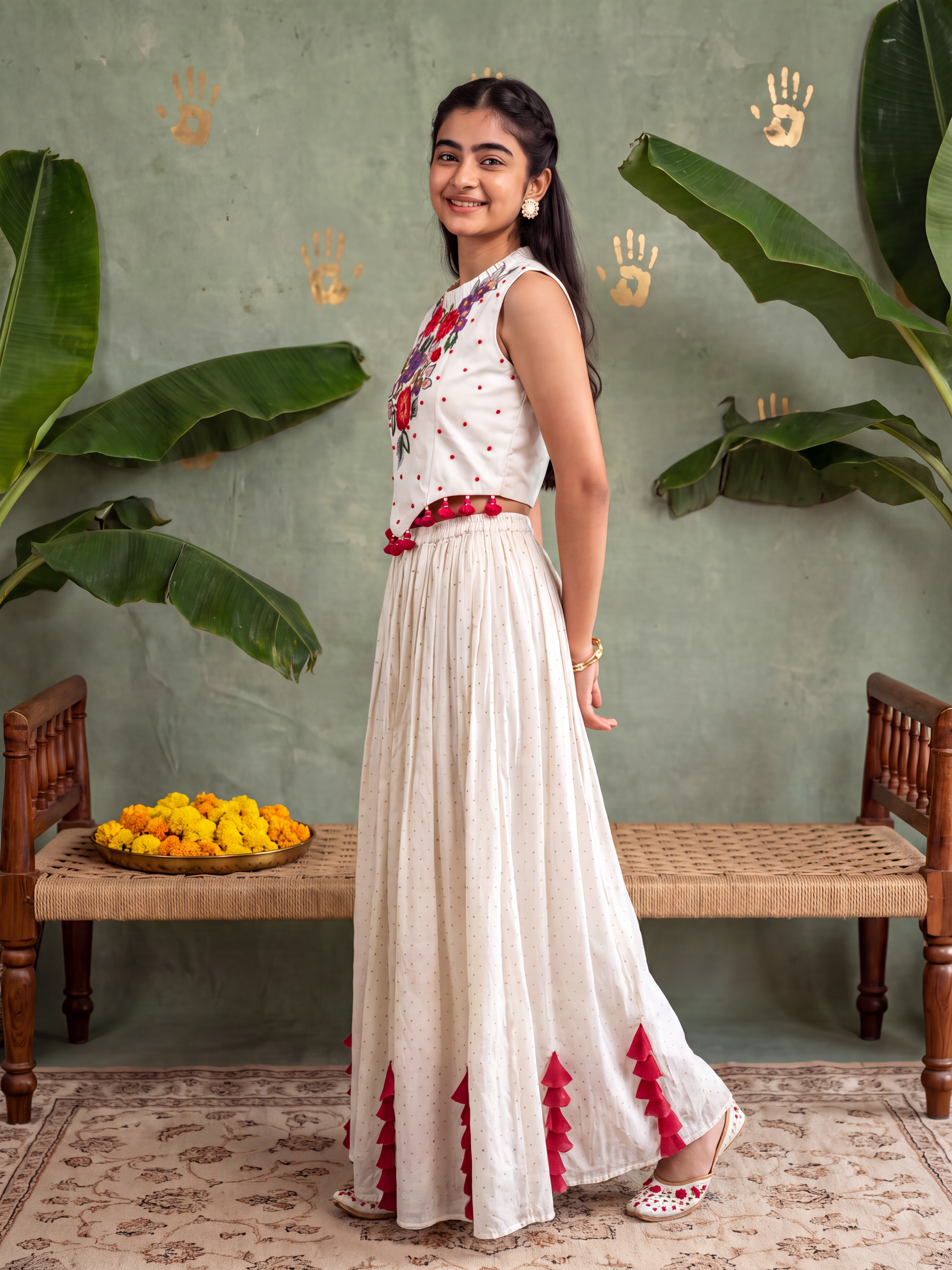 Cream Embroidered Top and Pants