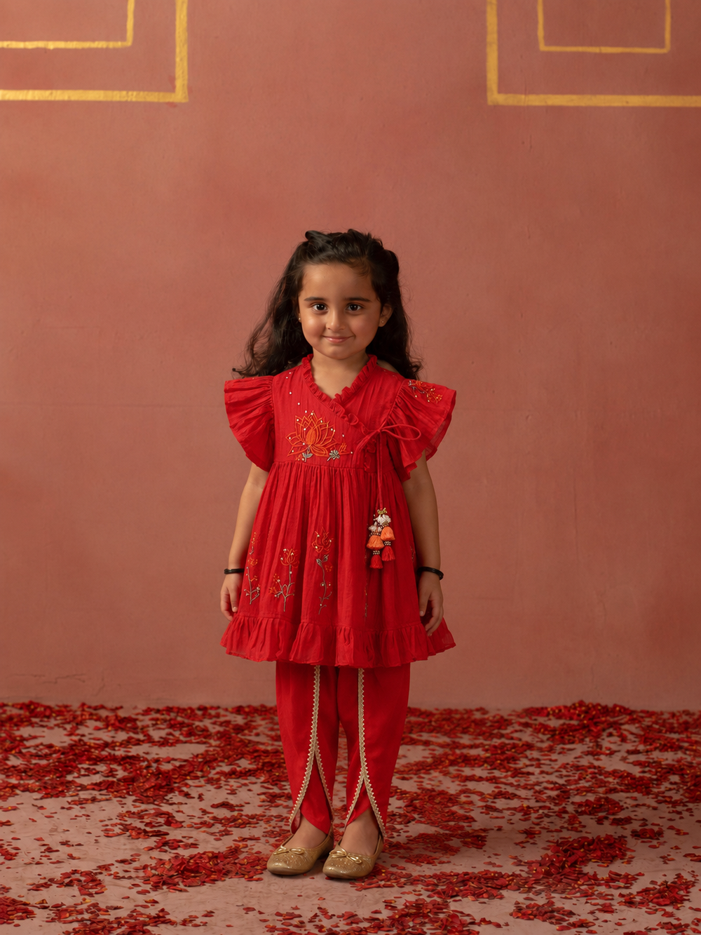 Red Lotus angrakha Kurta and Dhoti Pants
