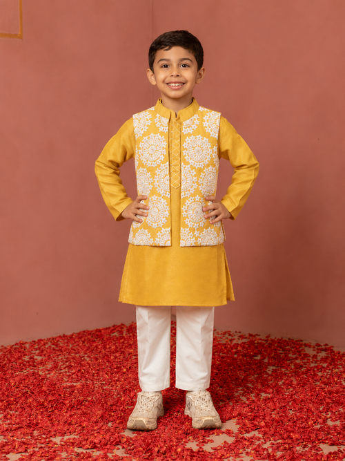 Mustard Embroidered Jacket Set