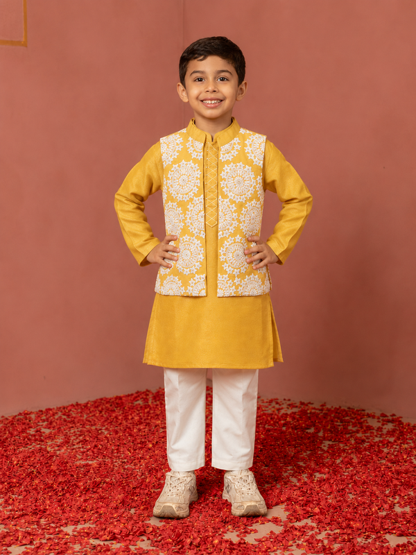 Mustard Embroidered Jacket Set