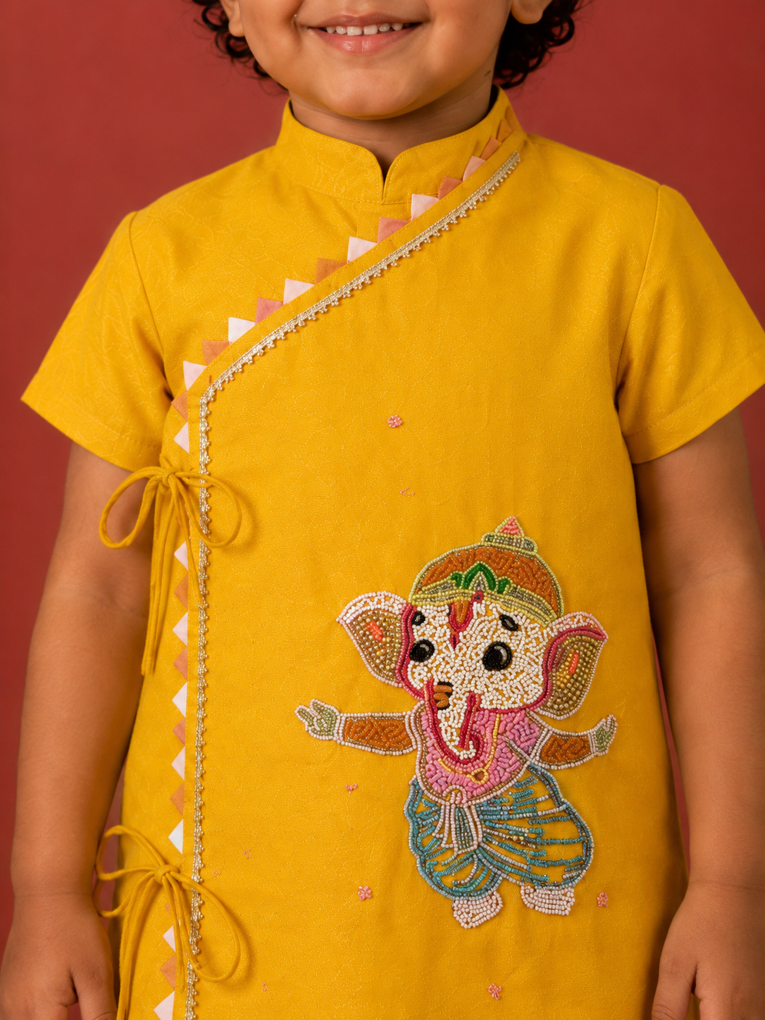Yellow Ganpati Angrakha dhoti kurta