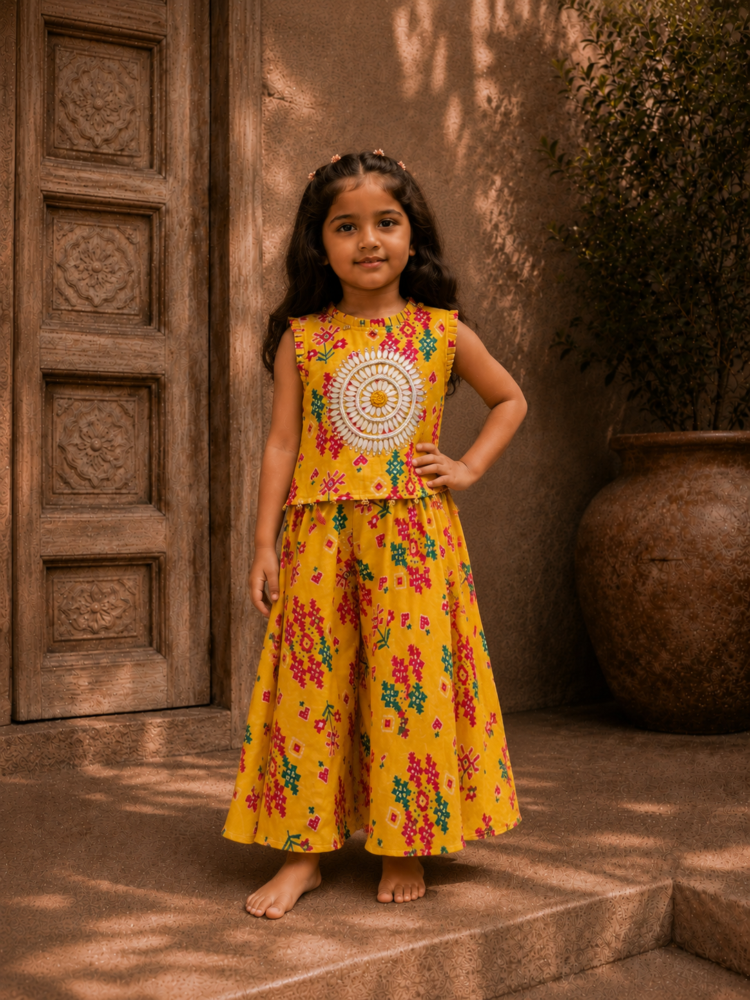 Yellow Patola Printed Top and Pants