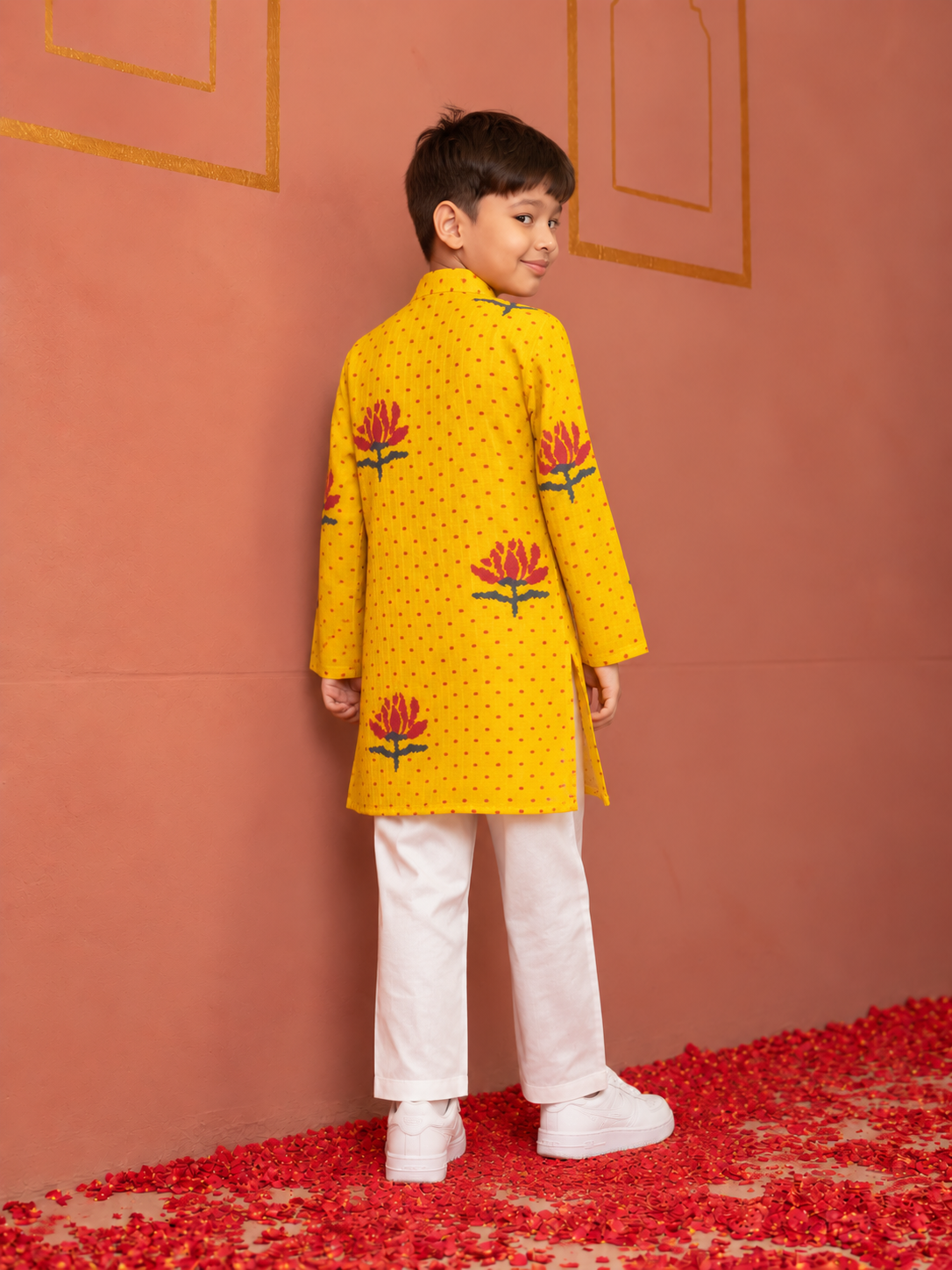 Yellow Gota lotus Kurta Pj