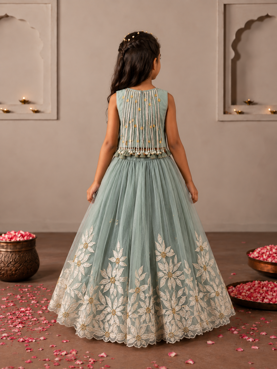 Mint Tassels Appliqué Lehenga