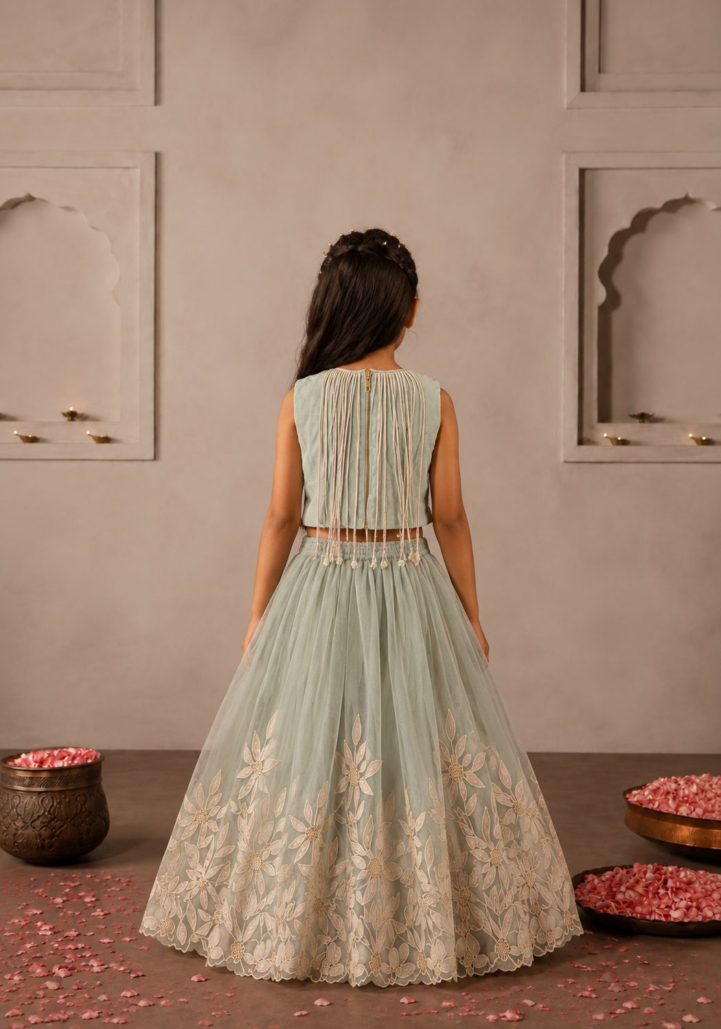 Mint Tassels Appliqué Lehenga
