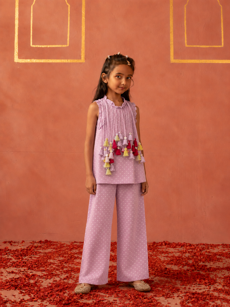 Lavender Polka Tassels Tunic and Pants