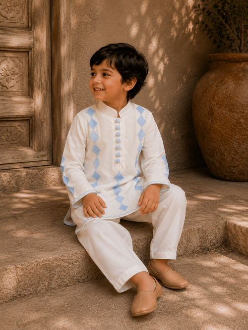White Diamonds Thread Kurta Set