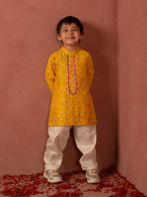 Mustard Chanderi Gota Kurta Pj