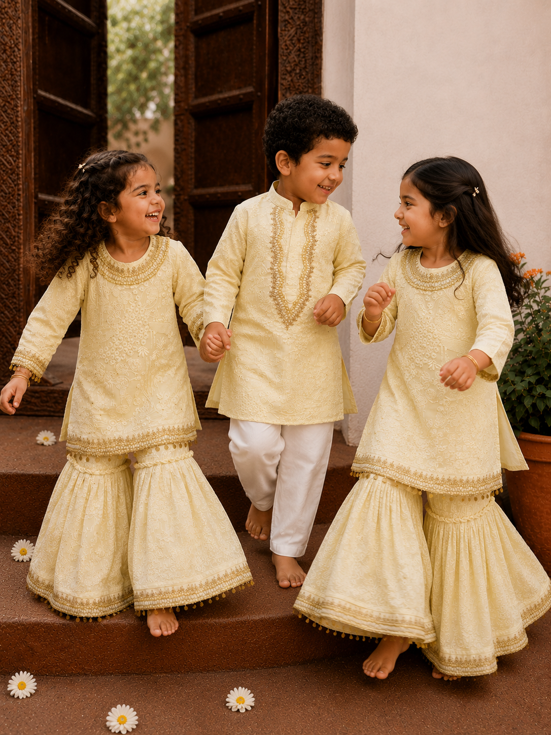 Baby Yellow Lakhnavi Kurta Set