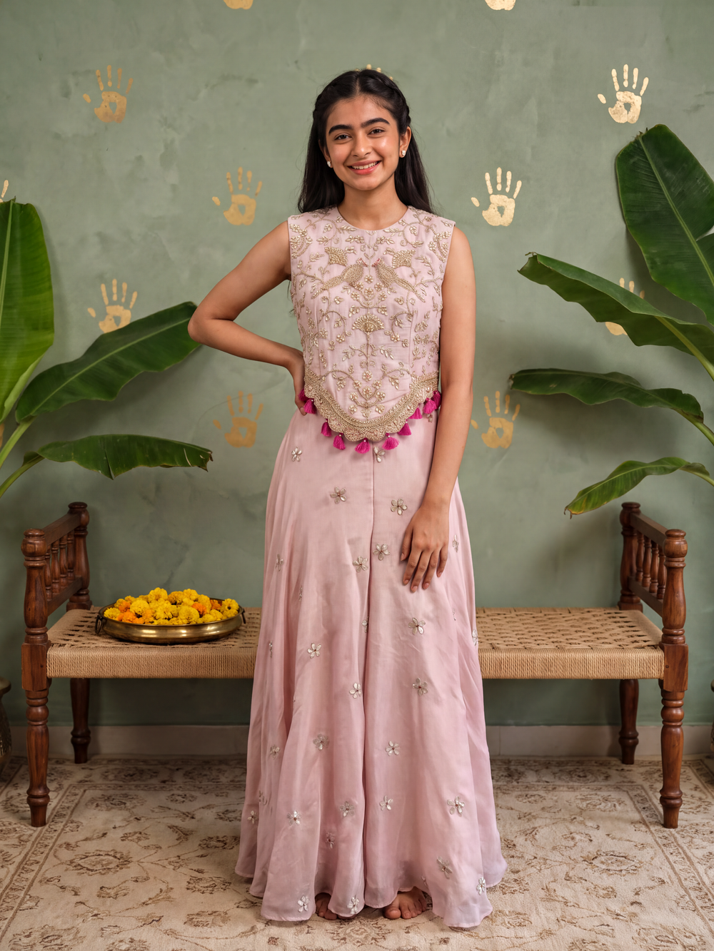 Pink Gota Embellished Top and Pants
