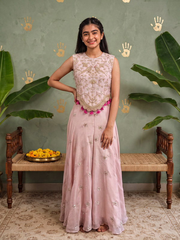 Pink Gota Embellished Top and Pants