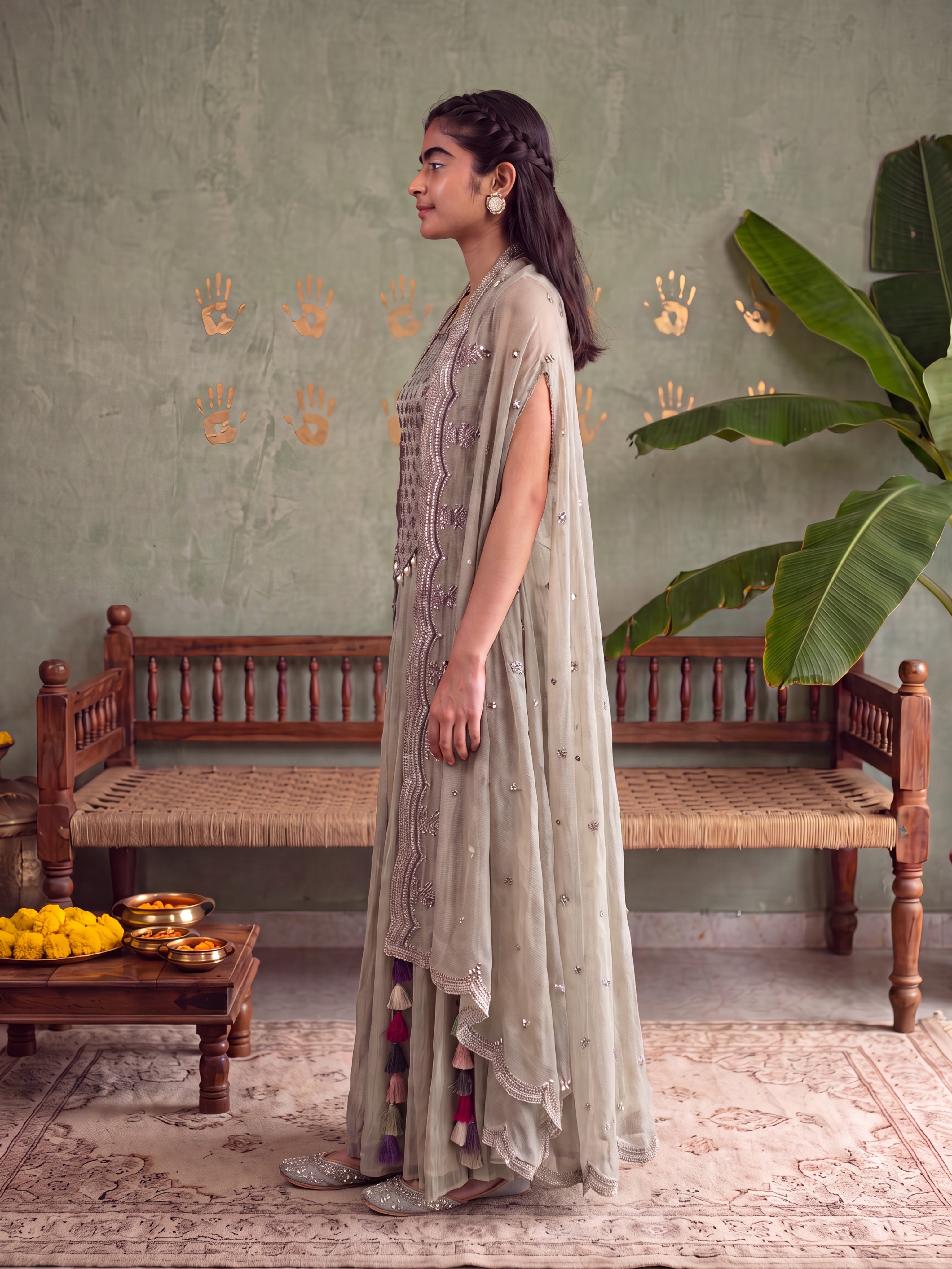 Pista Green Top Pants and Cape