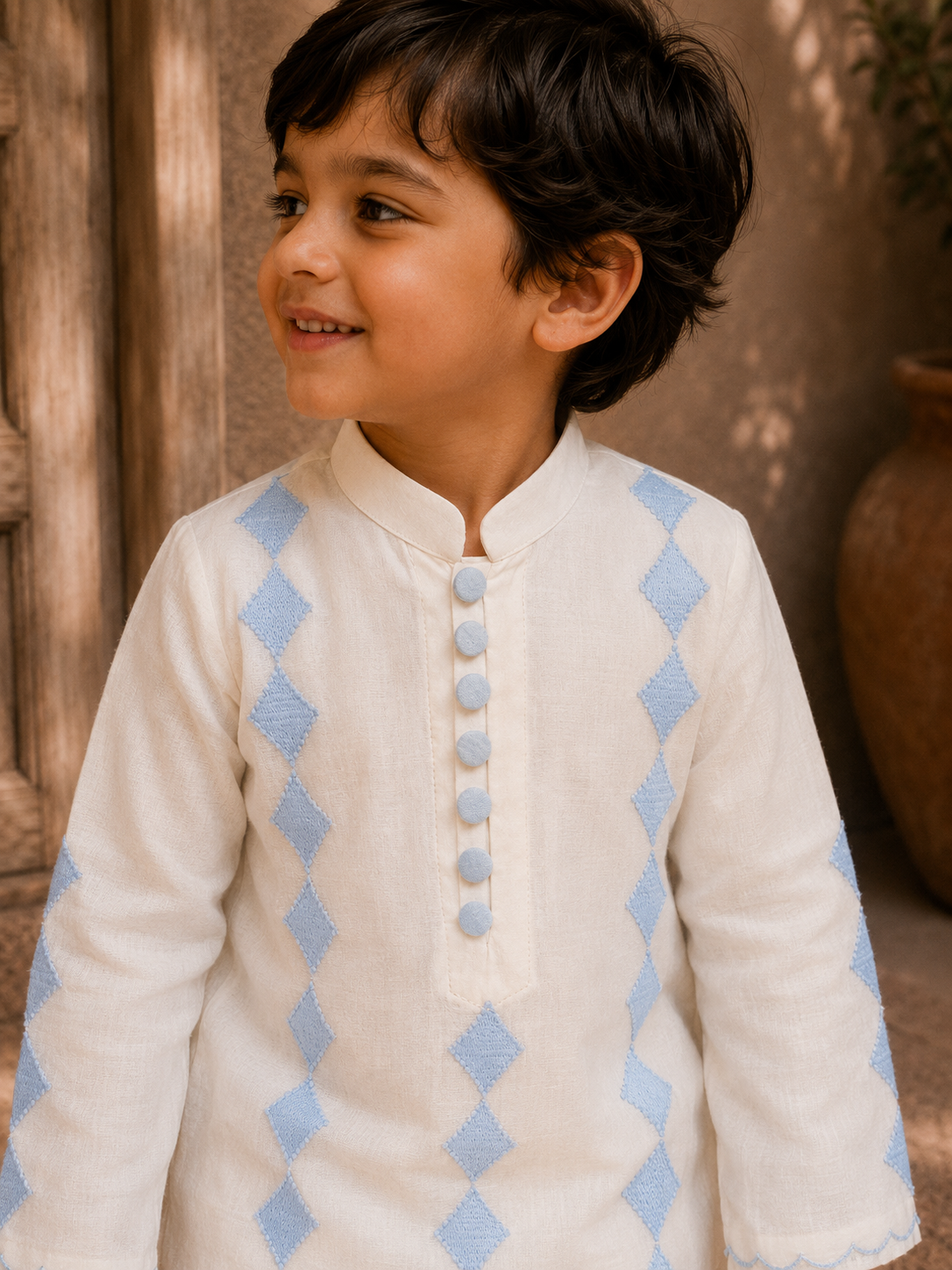 Blue Diamonds Thread Kurta Set