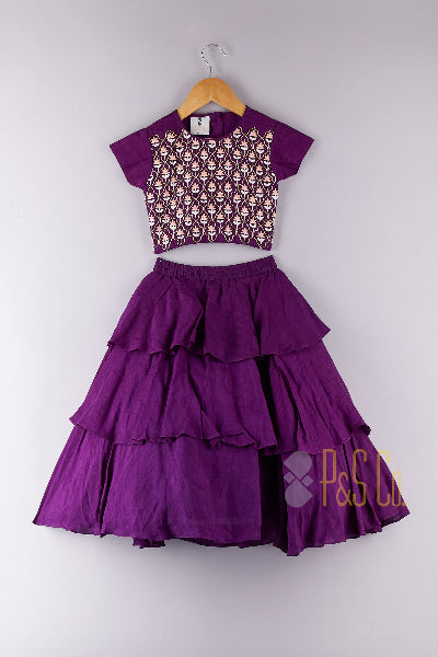 Floral Embroidered Top With Layered Lehenga