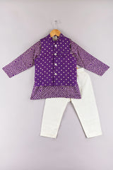 Purple Bandhani Printed Jacket And Kurta With Pyjama