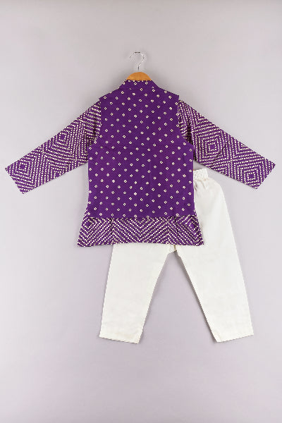 Purple Bandhani Printed Jacket And Kurta With Pyjama