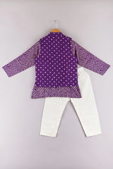 Purple Bandhani Printed Jacket And Kurta With Pyjama