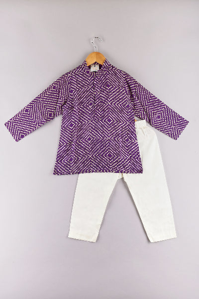 Purple Bandhani Printed Jacket And Kurta With Pyjama