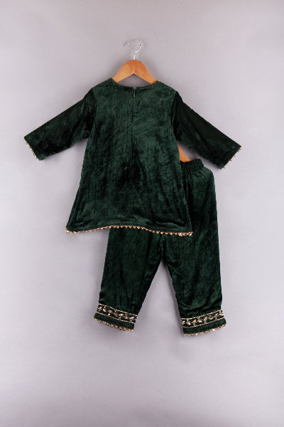Floral embroidered Velvet Kurti And Pant