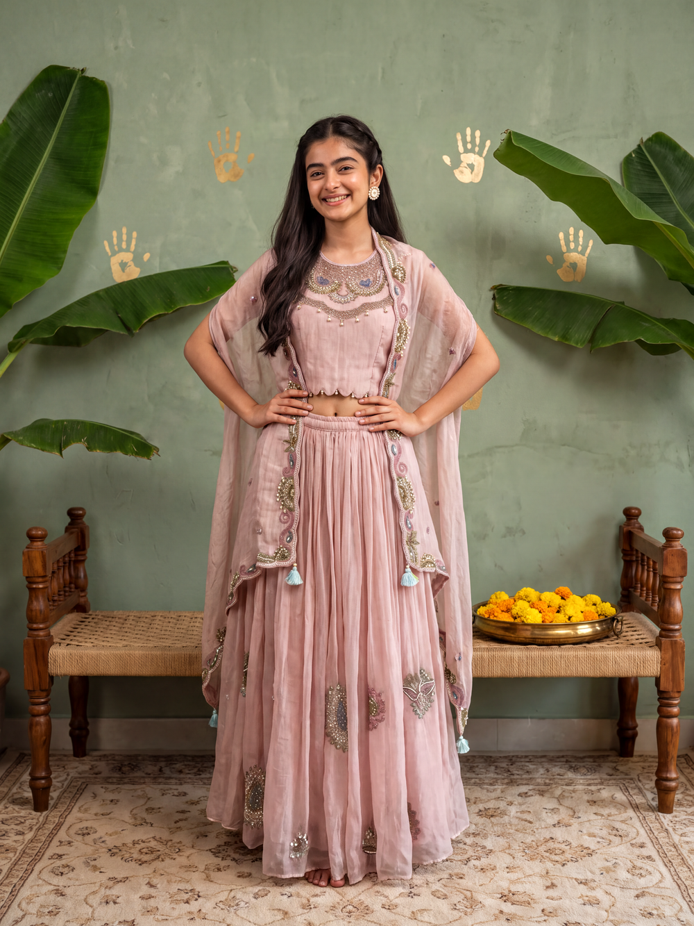 Pink lehenga Blouse and Cape