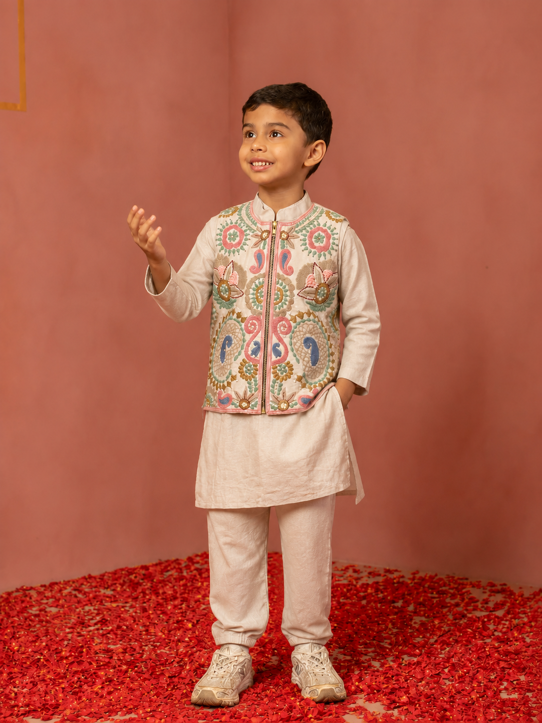 Grey Embroidered Jacket Set