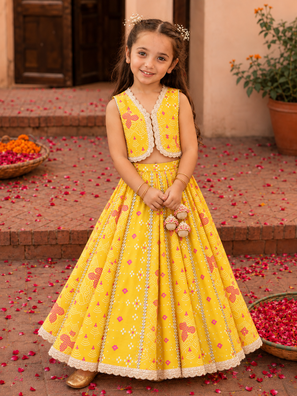 Mustard Gota Chanderi Lehenga