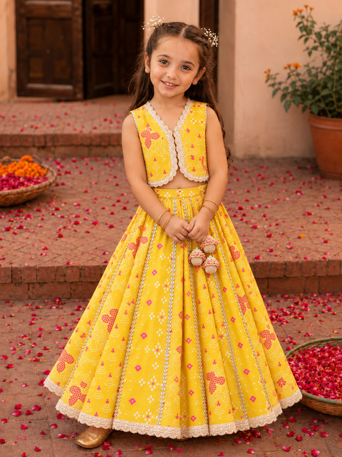 Mustard Gota Chanderi Lehenga