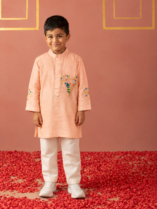 Peach Pataka Kurta Pj