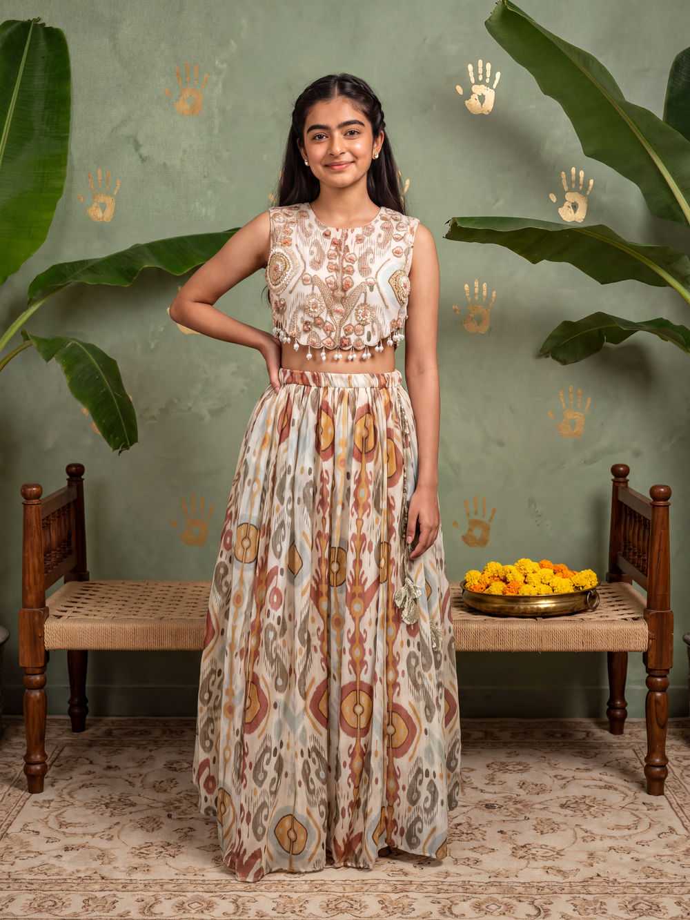 Ikat embroidered Lehenga