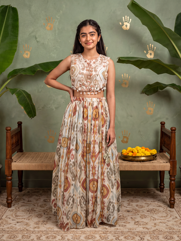 Ikat embroidered Lehenga