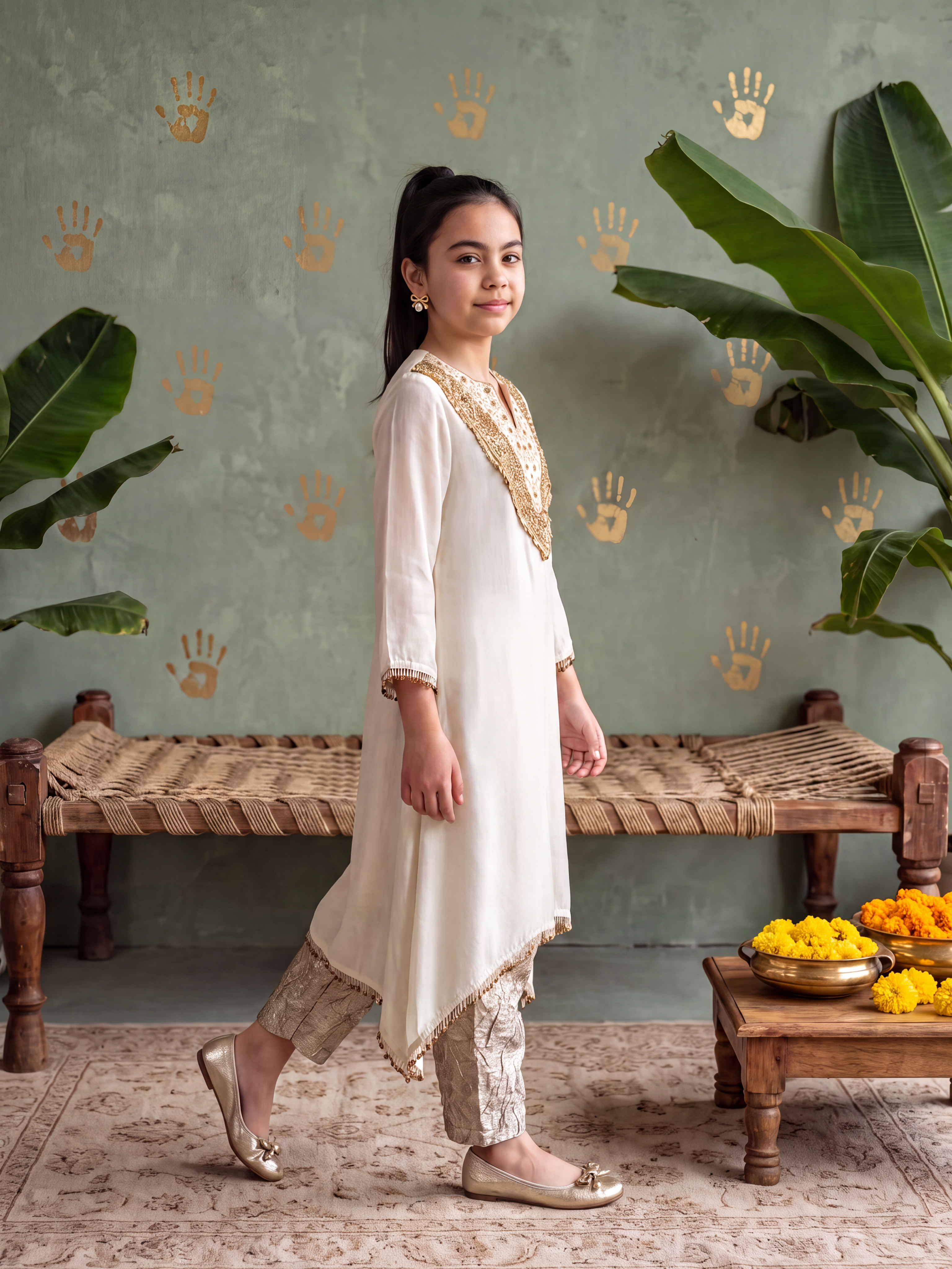 Embellished Kurta and Crush Pants