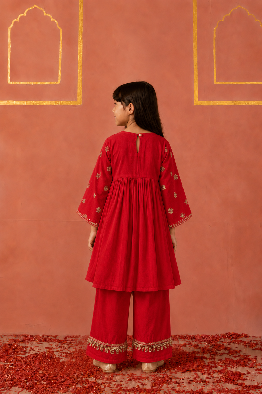 Red Peplum Set and Potli